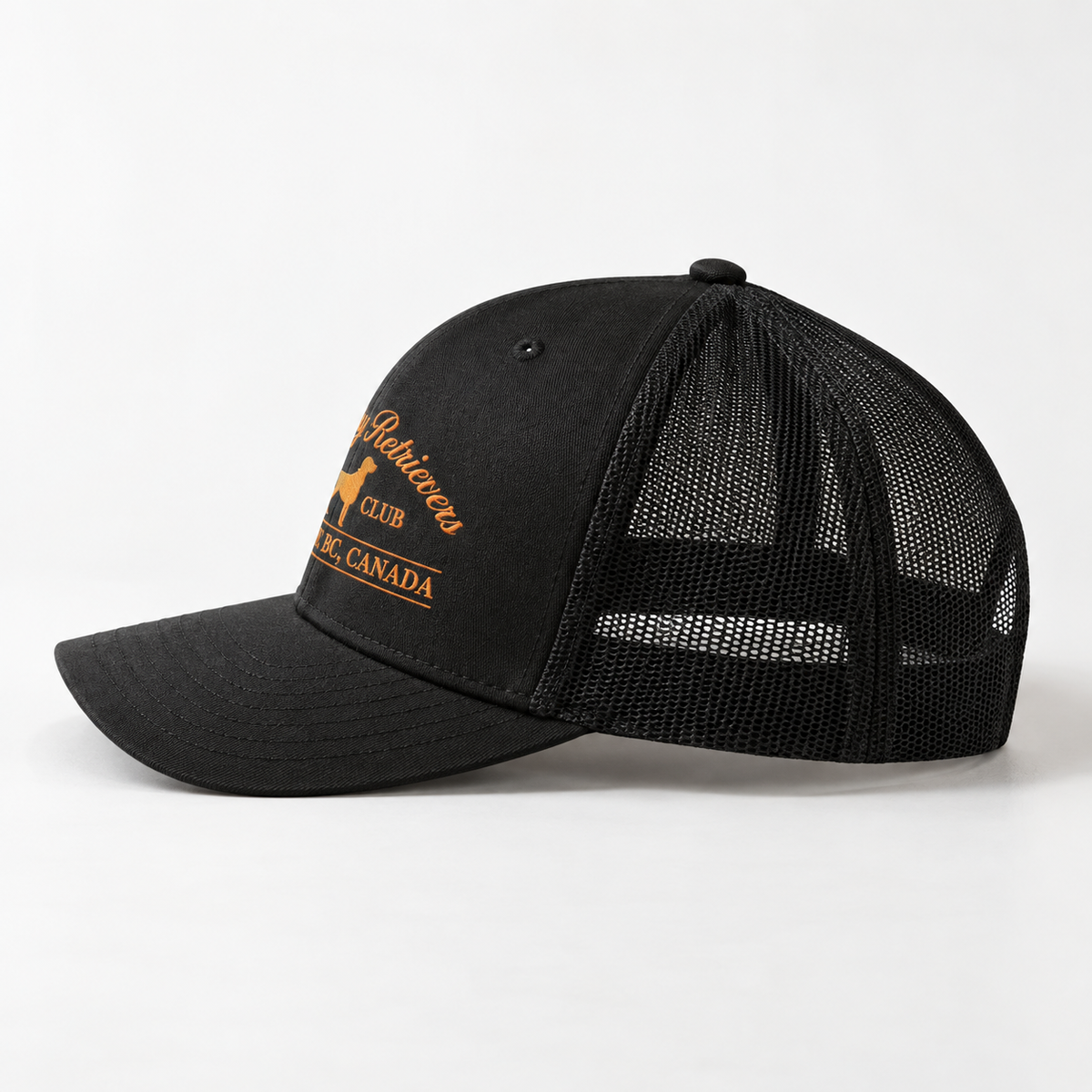 Side view of the Someday Original trucker hat showing the black mesh back